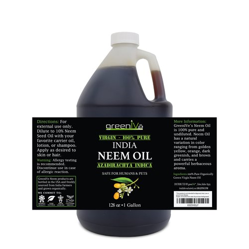 GreenIVe Neem Oil, 100% Cold Pressed Virgin, Pure Unrefined, 128 Fl Oz (1 Gallon), Natural Plant-Based, Non-GMO