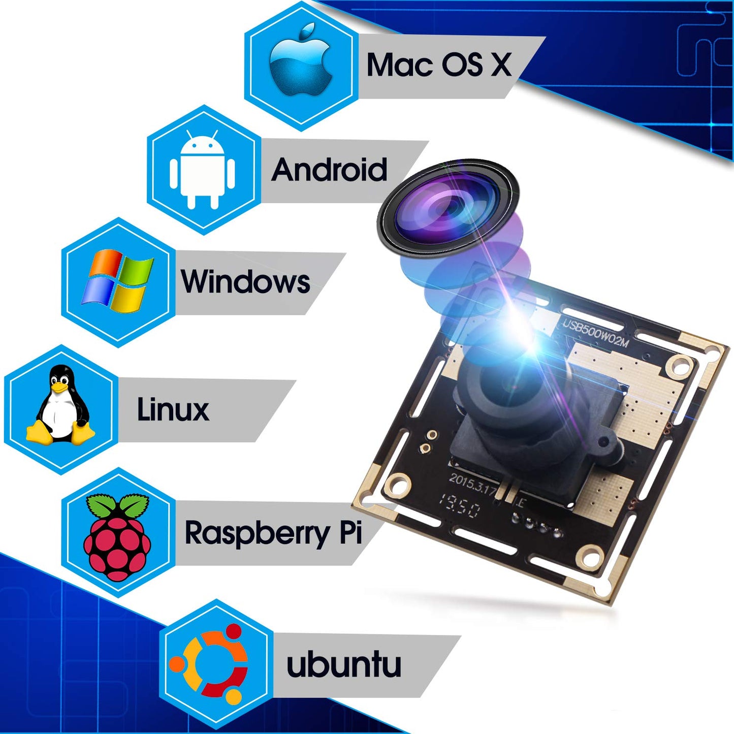 5 Megapixel USB Camera Module HD 2592X1944 Webcamera with CMOS OV5640 Sensor, Machine Vision Mini Webcam for Windows Mac Andriod Linux,Plug&Play,OTG Camera (2.1mm Lens)
