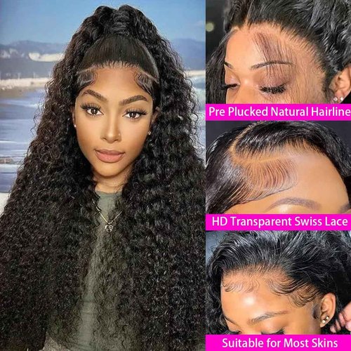 Deep Wave Lace Front Wigs Human Hair Pre Plucked 200% Density 13x4 Deep Curly Lace Frontal Wigs Human Hair for Black Women 13x4 Large Lace Wig 26inch