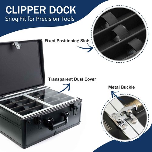 MoyRetty Professional Barber Case with Cap Clear dustproof, Barber Suitcase 6 Clipper Slots & 8 Shear Holders, 17.13" Portable Aluminum Organizer for Hair Stylists & Pet Groomers