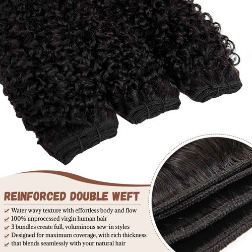 Burmese Bundles Premium Raw 100% Human Hair Water Wave High Rate 15A Unprocessed No Stray Short Hair Extensions Triple Lifespan Excellent Fullness Extra Thick From Top to End Black 16inch