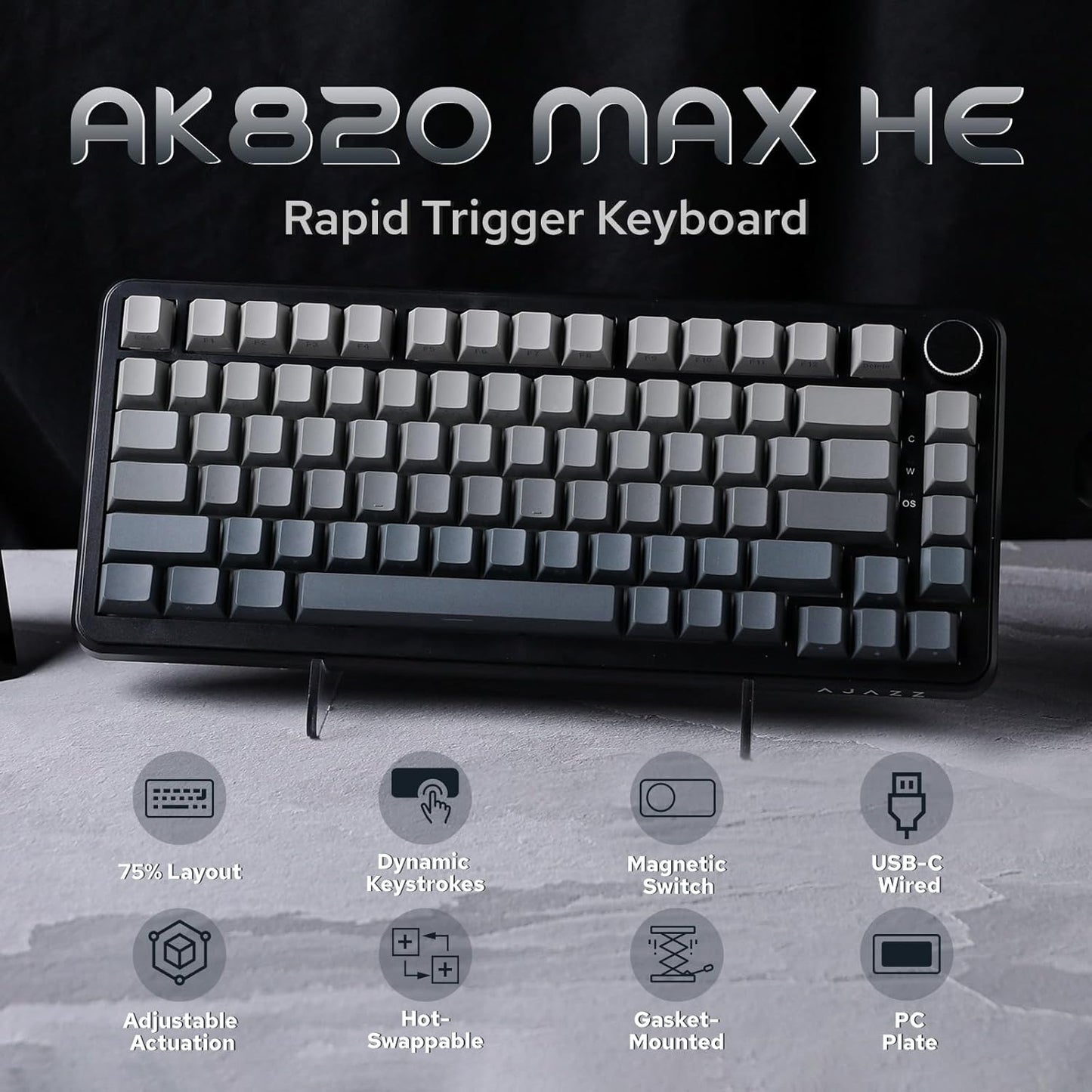 AJAZZ AK820 MAX HE Hall Effect Magnetic Gaming Keyboard, Adjustable Actuation, 8KHz Polling Rate, Wired Rapid Fast Keyboard, Creamy Gasket, RGB Backlight, NKRO for Win/Mac (White)