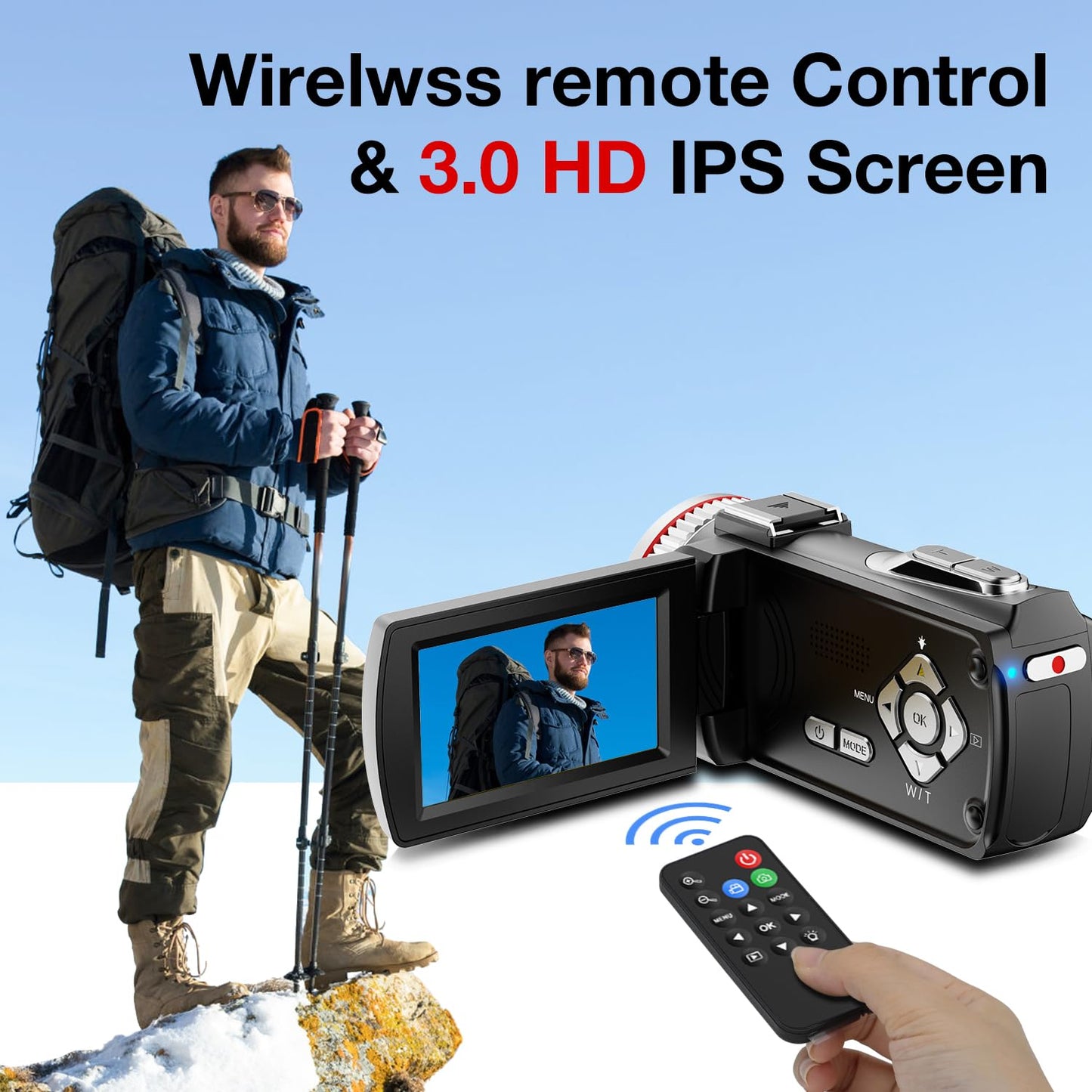 4K Video Camera Camcorder, 64MP UHD Vlogging Dual Camera for YouTube, 21X Digital Zoom IPS Screen Vlog Camera with External Microphone, Stabilizer, Remote, 2 Batteries, Remote, Memory Card