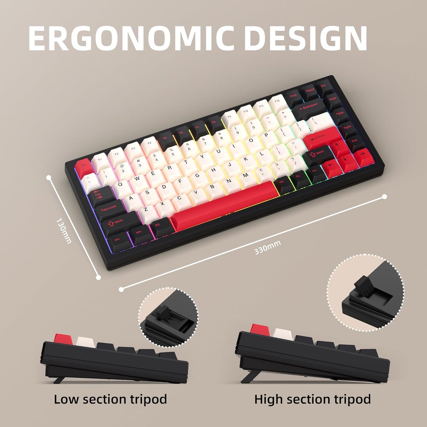 75% Wireless Gaming Keyboard RGB Triple Mode Hot Swappable Mechanical Keyboards PBT Keys Gasket Creamy Custom Keybad Quiet White Switch for Win/MAC