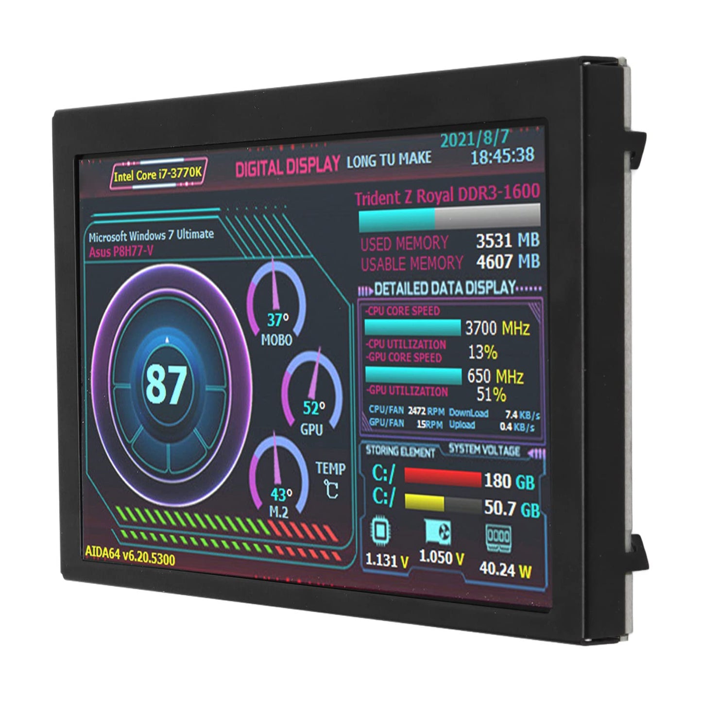 5in Computer Temp Monitor, AIDA64 PC CPU RAM Data Monitor for Linux Windows, PC Temperature Display for PC ARGB Computer Case Secondary Screen, IPS USB Mini Screen