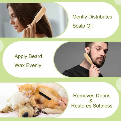 Weysat 48 Pack Boar Bristle Hair Brushes - Natural Wooden Handle Brushes for Thick Hair, Beard, Frizz Control, Pet Grooming, Smoothing Flyaways - Dual Use for Women, Men, Cat & Dog