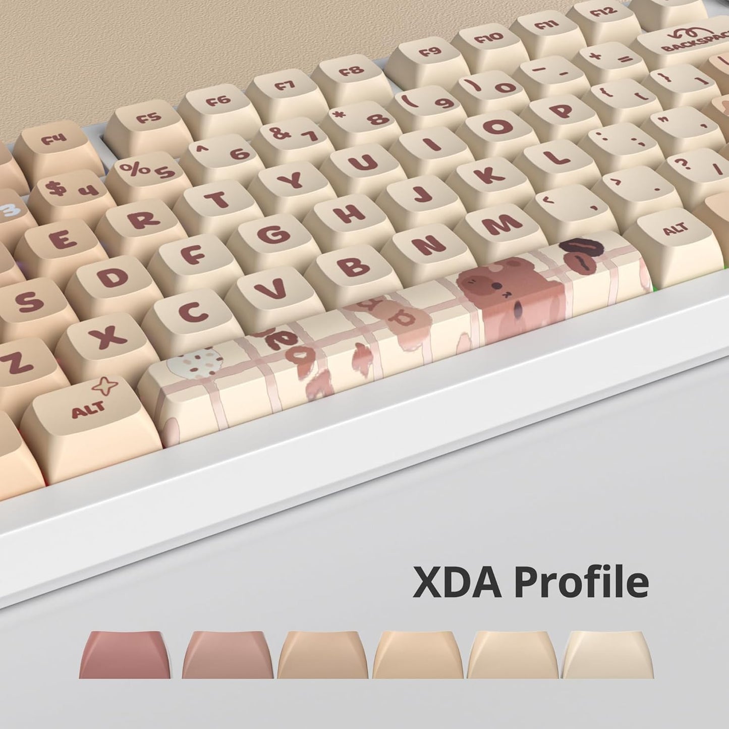 133 Keys PBT Keycap XDA Profile Keycaps Dye-Sublimation Custom Keycaps for MX Switches 60% 75% 100% Mechanical Gaming Keyboards(Caramel Bear)