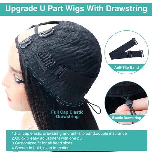 Ainmeys Kinky Straight U Part Wigs 200% Brazilian Yaki Straight Upgrade U Shape Human hair Wigs With Drawstring for Women No leave out wear and go Glueless Clip In Half Wigs (16INCH)