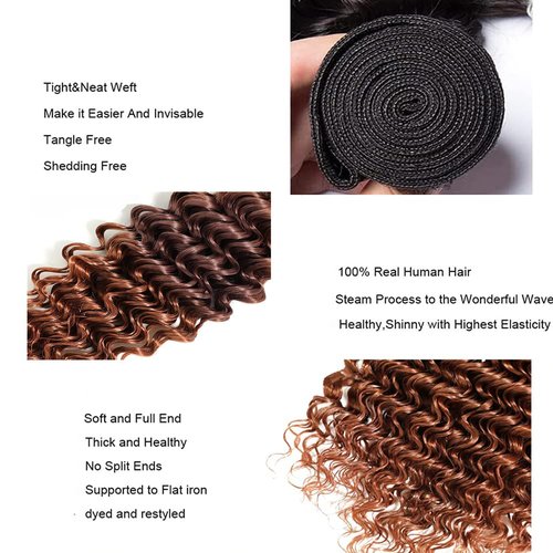 Condescension Brazilian Omber T1B/4/30 Human Hair Bundles 16 18 20 Inch Deep Wave 3 Bundles Human Hair 100% Unprocessed Remy Virgin Weave Hair for Women