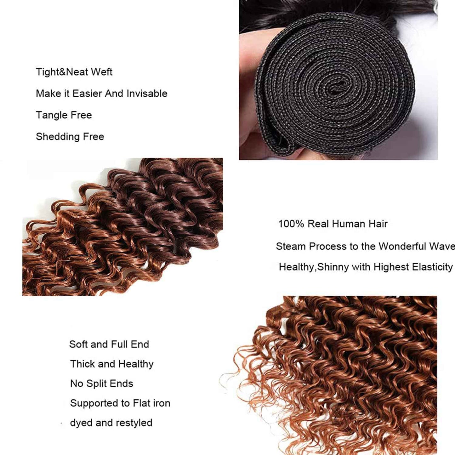 Giginger Bundles Human Hair T1B/4/30 Omber Deep Wave Human Hair Bundles 26 28 30 Inch Omber Black Chocolate Light Brown Unprocessed Quick Weave Soft Sewn In Hair Extensions for Black Women