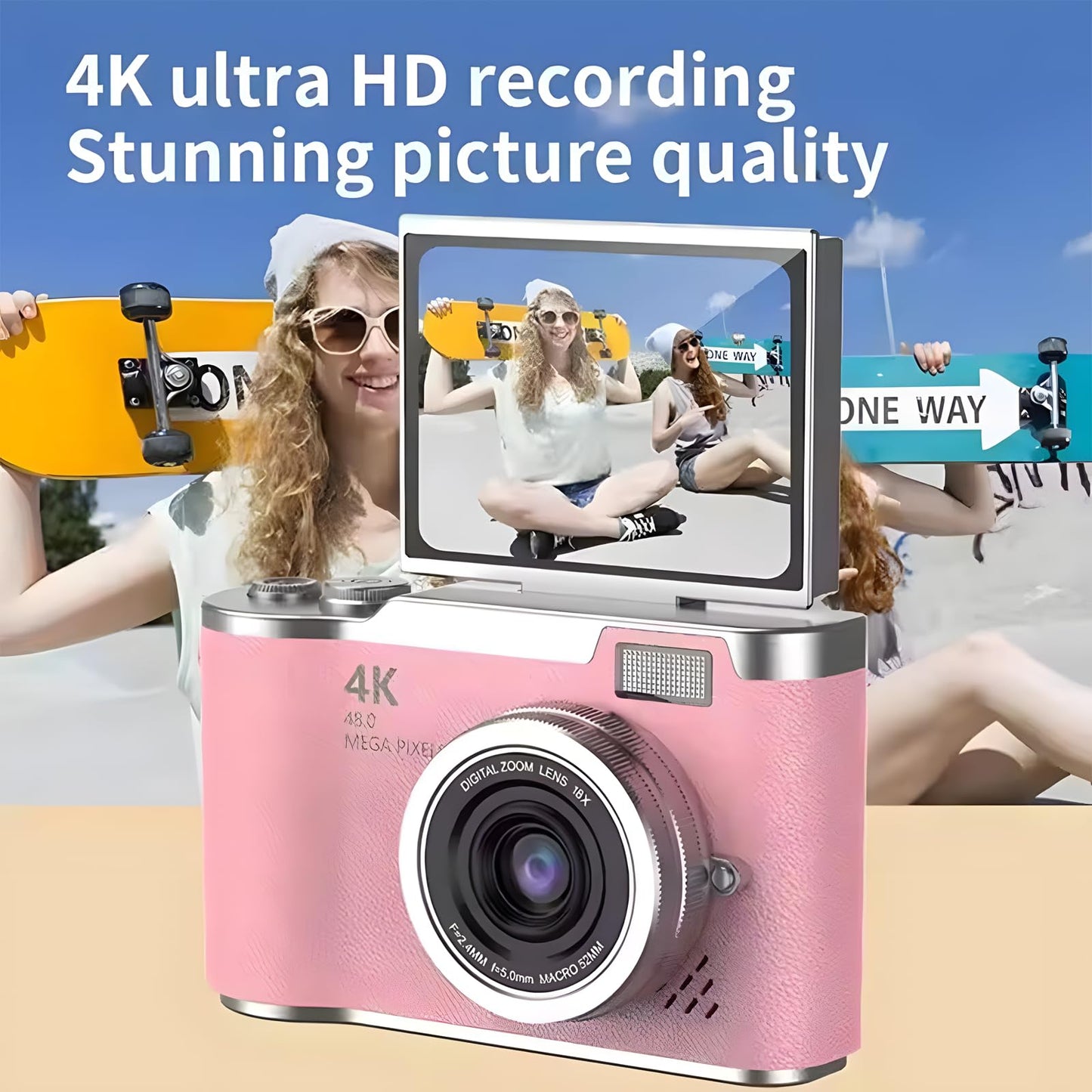 4K Foldable Screen Student Camera, Point and Shoot Digital Cameras with 32GB TF Card, Portable Camera FHD 48MP 4K Digital Camera with 8X Zoom Anti-Shake with Flip Screen (White, Camera Body Only)