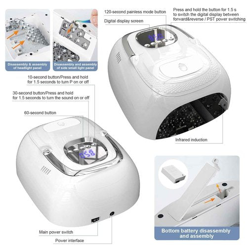 LIMEGIRL Cordless Nail Lamp, 72W Powerful UV LED Nail Dryer with Replaceable Lamp Beads & Battery, UV Light for Gel Polish, Rechargeable & Portable for Professional Nail Salon Use (White, One Battery)