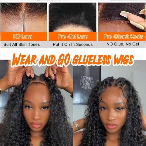 ONICE Glueless Wigs Human Hair Pre Plucked 5x5 HD Lace Closure Human Hair Wigs For Black Women Wear And Go Deep Wave Glueless Wig (Black,18Inch)