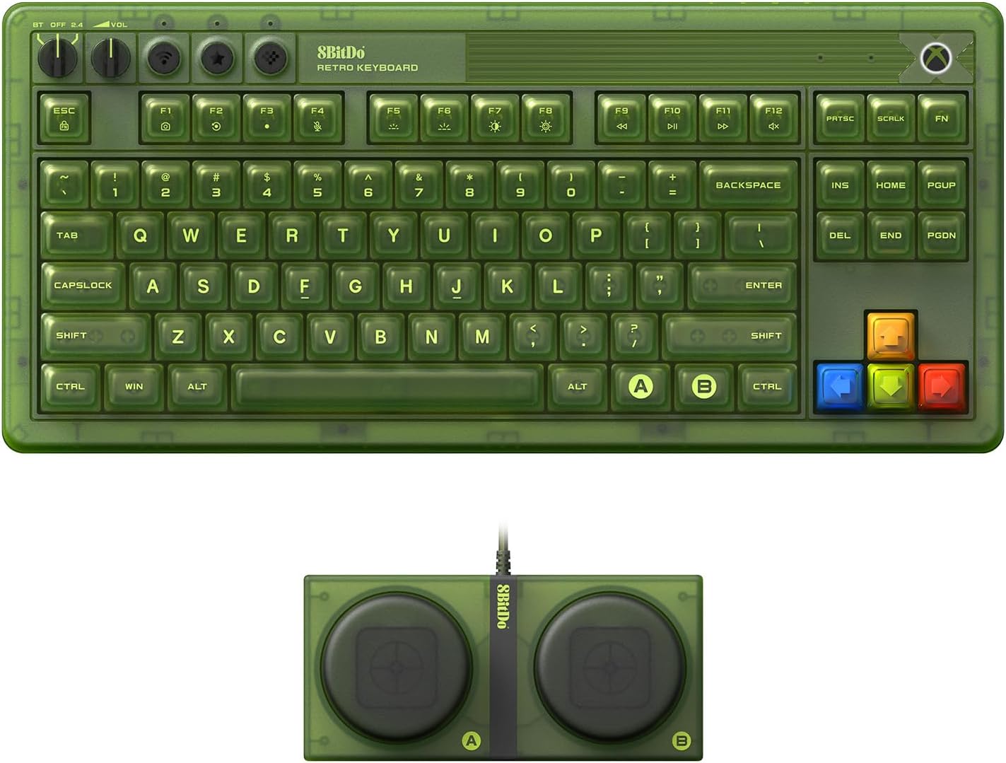 8Bitdo 87 Keys Retro Mechanical Keyboard Bluetooth/2.4G/USB-C, RGB Backlight, Hot Swappable, Dual Super Programmable Buttons, Volume Knob for PC and Android - Xbox Edition (Officially Licensed)