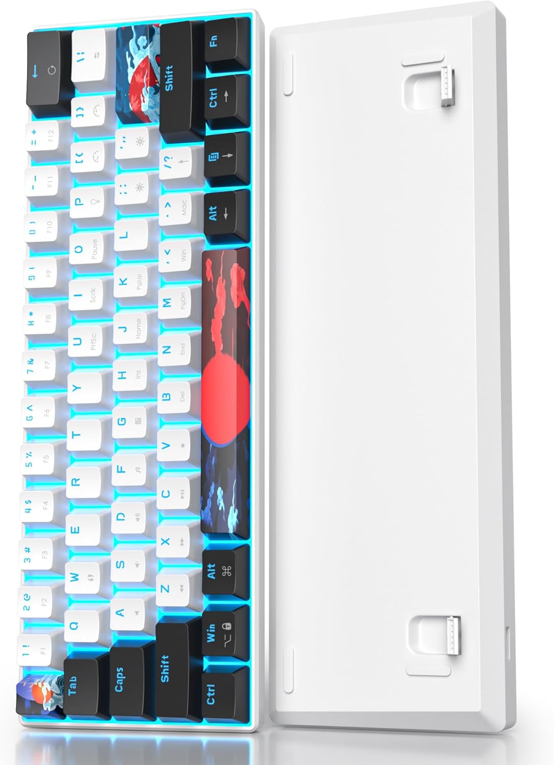 60 Percent Gaming Keyboard 68 Keys Mechanical Keyboard LED Backlit Compact Wired Keyboard with Red Switch for Windows PS4/5 Xbox Gamer(Black-White)