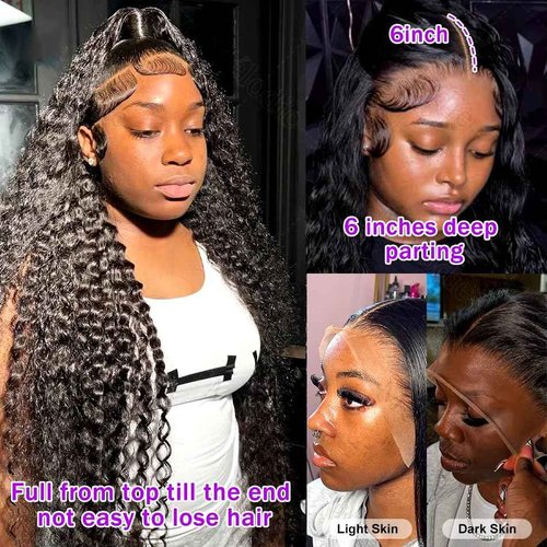 IAMFUPO 26 Inch Lace Front Wigs Human Hair 200 Density HD Frontal Wigs for Women Pre Plucked (Deep Wave, 13x6)