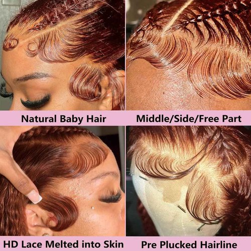 250 Density Reddish Brown Ultra-thin HD Lace Front Wigs Human Hair Upgraded Tiny Knots 20inch Copper Red 13x4 Deep Wave Transparent Lace Frontal Wig Pre Plucked Curly Wigs for Women Ginger #33 Colored