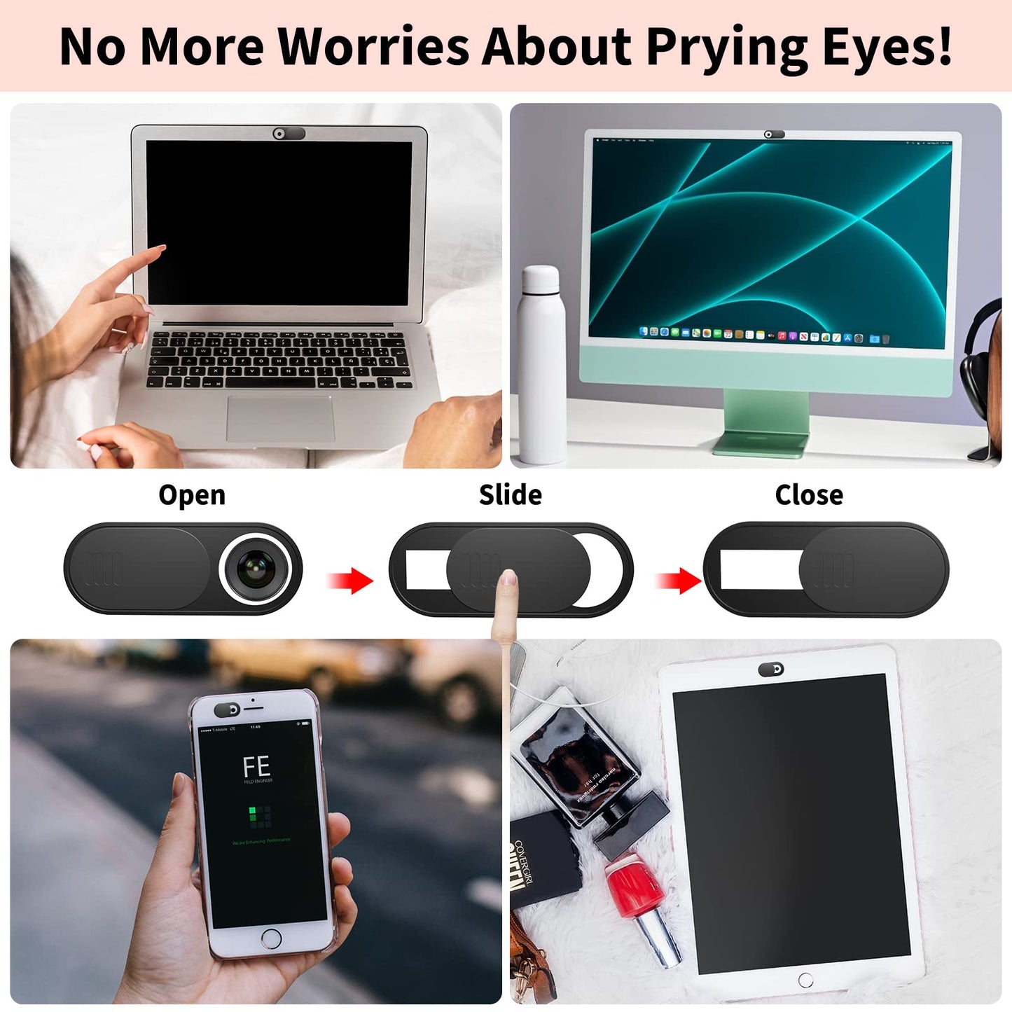 6-Pack Laptop Camera Cover Slide, Ultra Thin (0.03in) Webcam Privacy Cover for MacBook, iPhone, iPad, iMac, PC, Cell Phone & Computer Accessories (3 Pack Small+3 Pack Big)