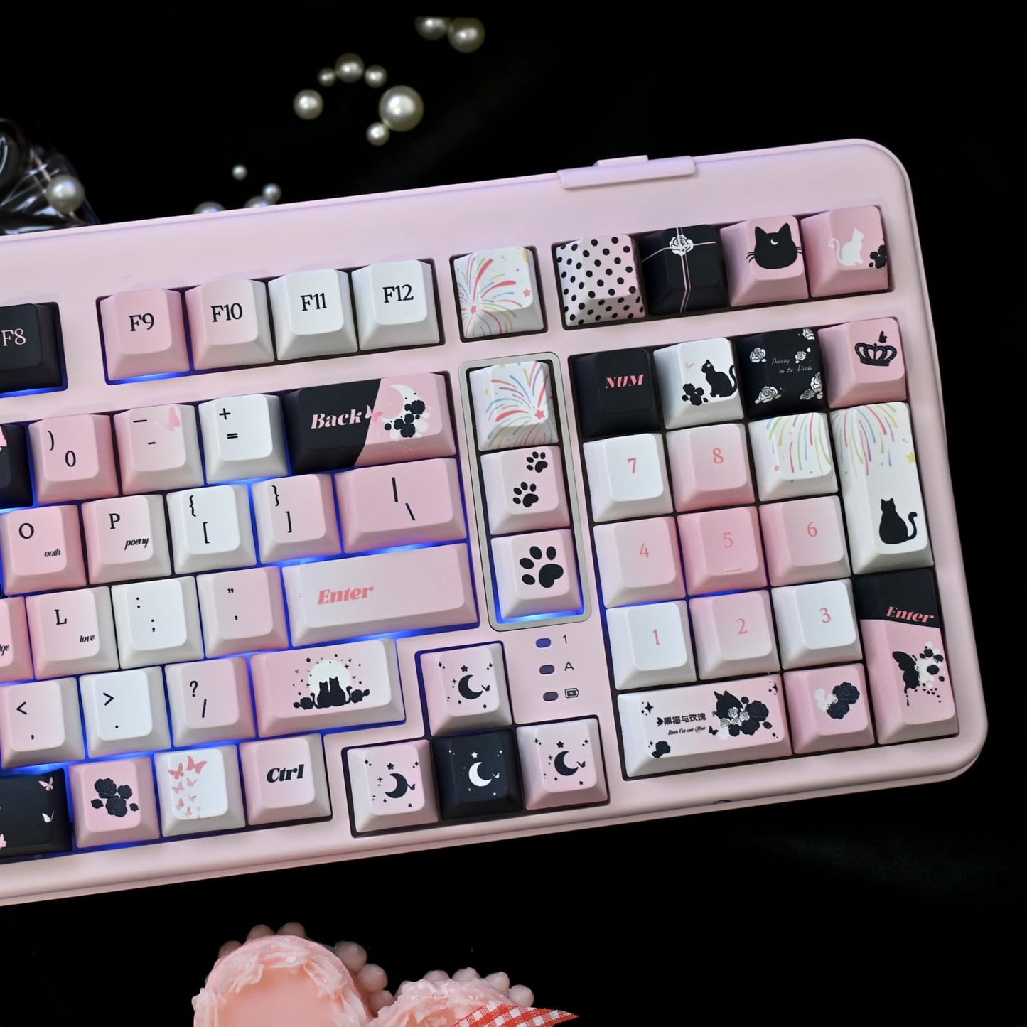 ZMX Black Pink Gradient Keycaps,Cute Cat Aesthetic Rose Custom Keycap Set Cherry Profile Dye Sublimation PBT Keycaps for Cherry MX Switches 60% 75% 100% Mechanical Keyboard (139 Keys)