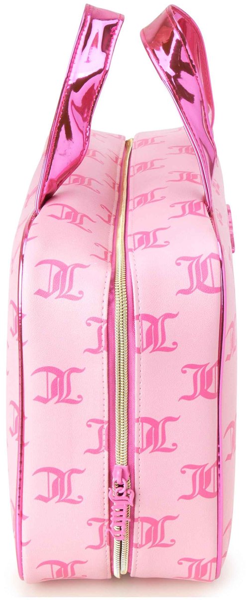 Juicy Couture Pink Makeup Bag Cosmetics Organizer Travel Essentials Weekender Logo Shiny Trim