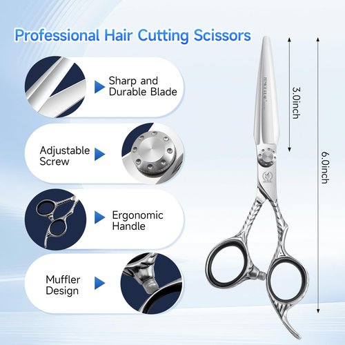 Fenice Peak 6'' Hair Cutting Scissors Set 440C Stainless Steel Barber Shears Kit with Cutting & Thinning Scissors