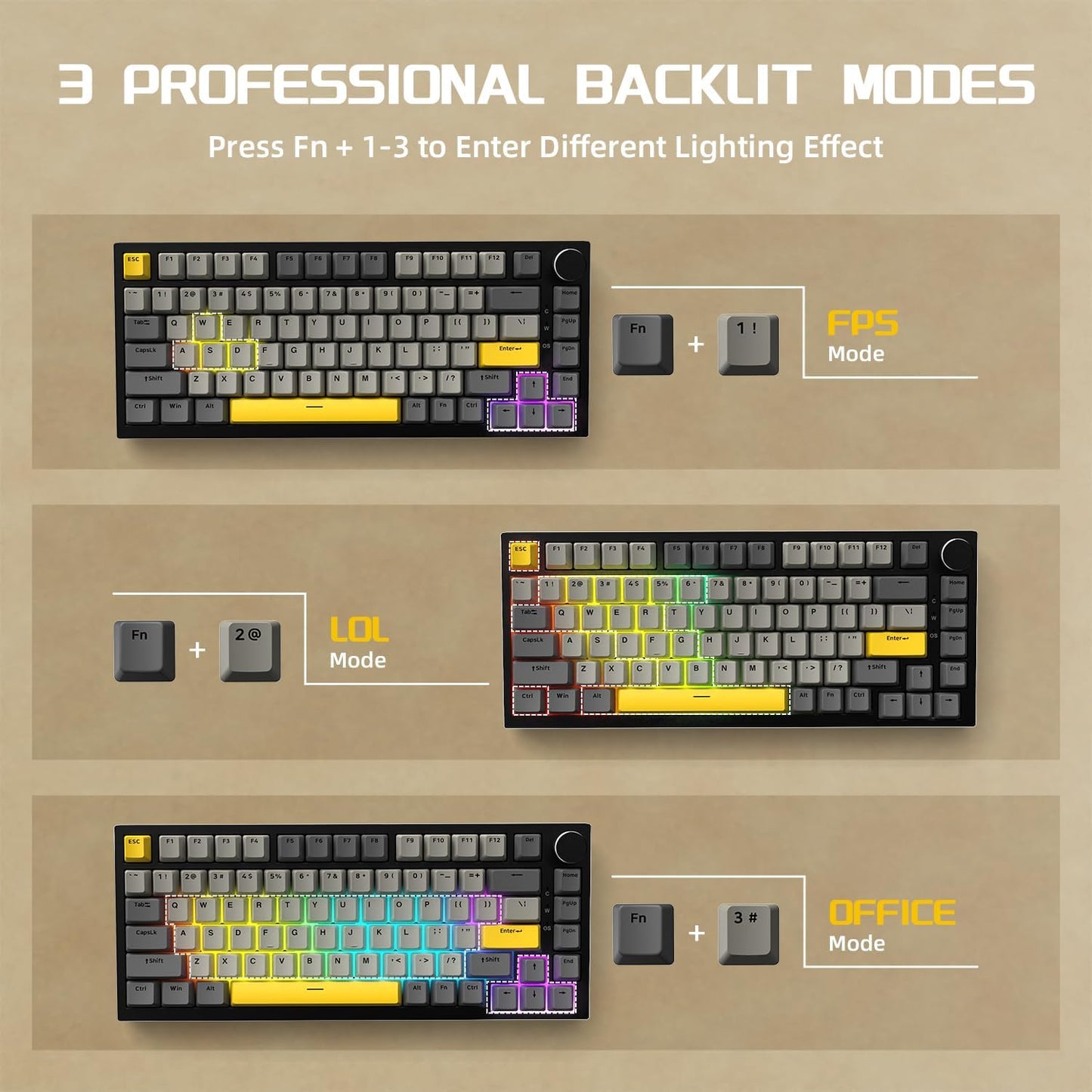Attack Shark ajazz AK820 Pro 75% Mechanical Keyboard and Coiled Cable Hot Swappable Wireless 2.4GHz/Bluetooth/Wired TFT Screen & Knob Flying Fish Switch RGB Gasket Mount Custom Keyboard-Black