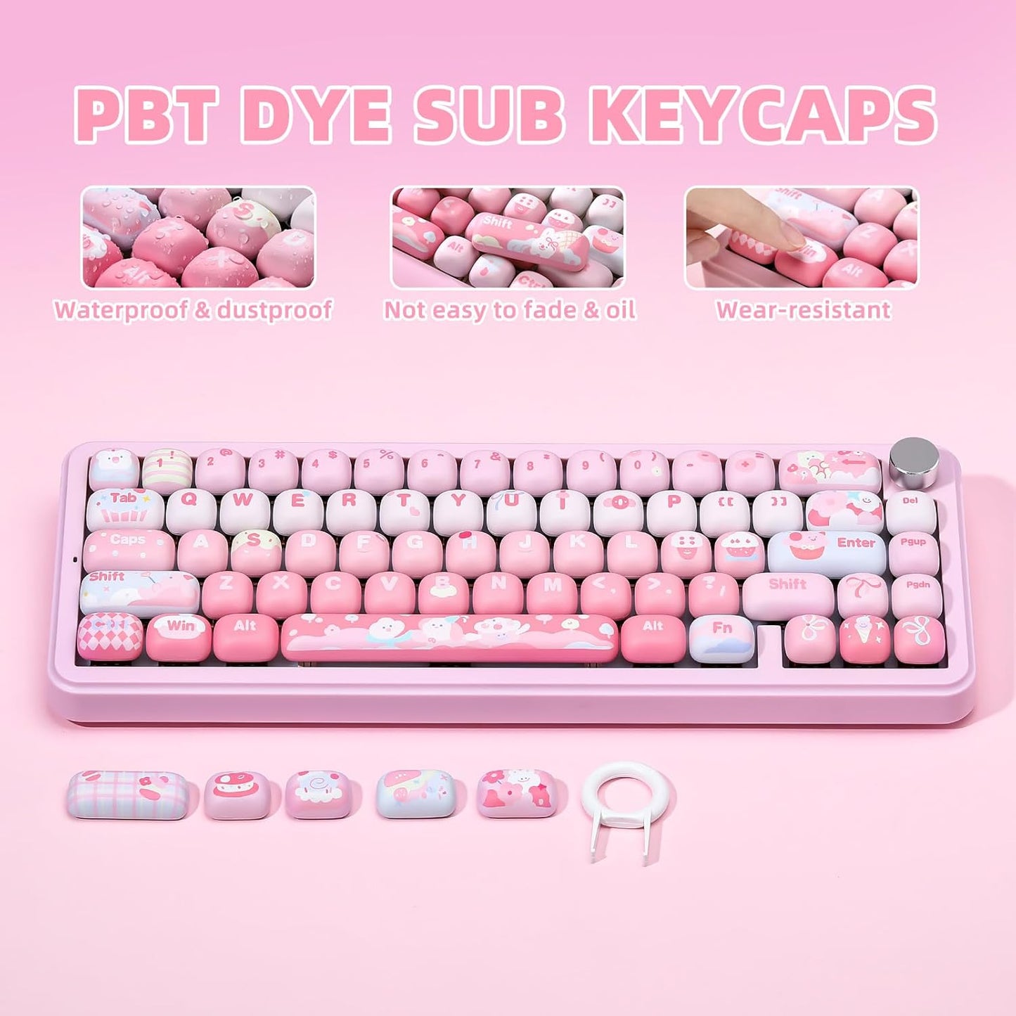 YUNZII IF99 Wireless Mechanical Gaming Keyboard(Black, Cocoa Cream V2 Switch), MOG Dye Sub PBT Keycaps(Pink Ice Cream)
