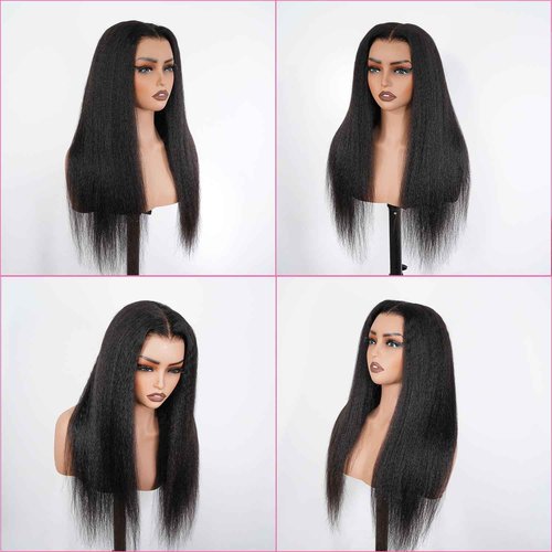 Domiso Wear and Go Glueless Wig Pre Plucked Pre Cut 7x5 Lace Wig Kinky Straight Lace Front Wigs Human Hair for Women Brazilian Beginners Wig Natural Hairline Breathable Cap 200% Density 18 Inch