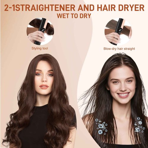 Prostyle 2-in-1 Hot Air Straightening Brush - Fast Wet-to-Dry Styler, 320°F Adjustable LCD + Auto Off & Ionic Protection for Smooth Frizz-Free Hair (Matte Black)