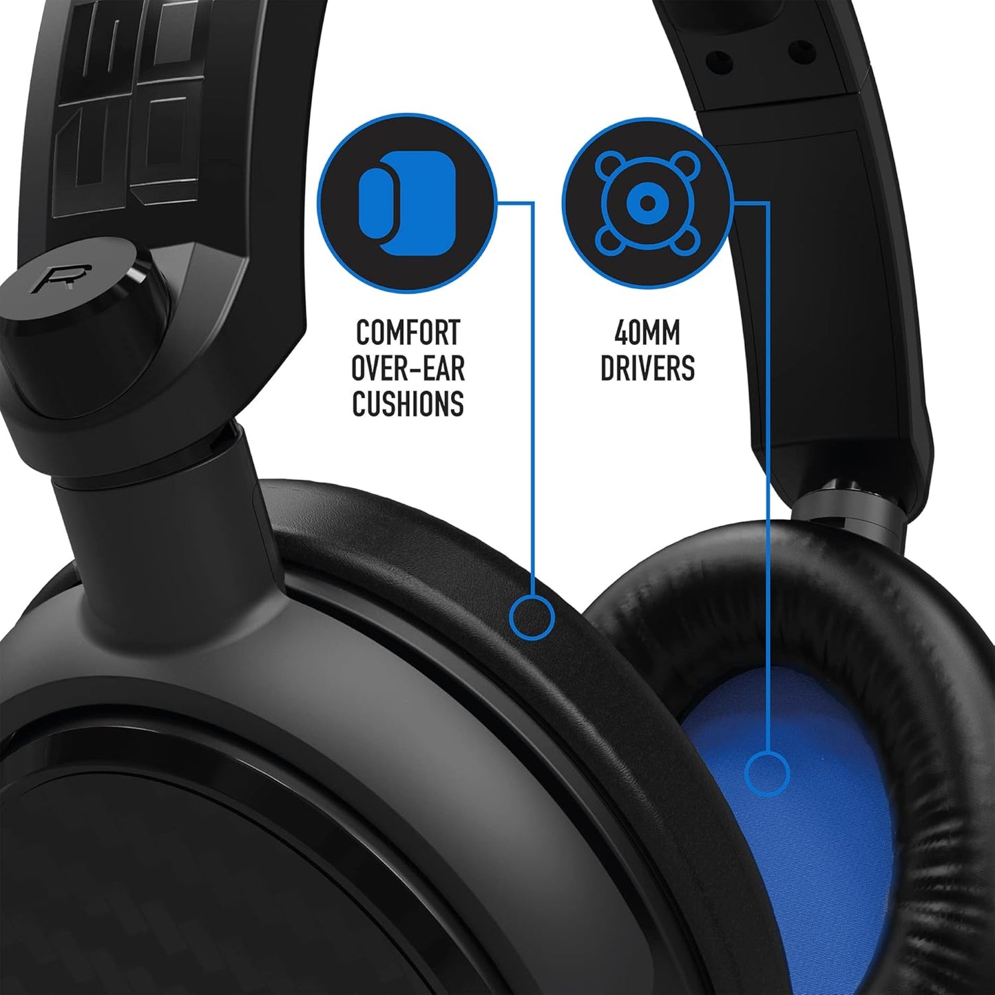 4Gamers C6-100 Black & Blue Over Ear Gaming Headset Compatible with PS4/PS5, Xbox, Switch, PC with Flexible Mic, 3.5mm Jack, 1.5m Cable, Lightweight, Comfortable and Durable