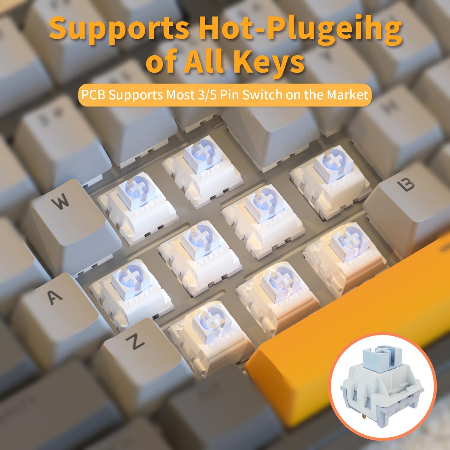 AJAZZ AK35I V3 104-Key Full Size Wired Gasket Mount Gaming Keyboard with Multimedia Buttons & Knob Control | Five Layer Pad | OEM Profile PBT Keycaps | White Backlit Custom Keyboard