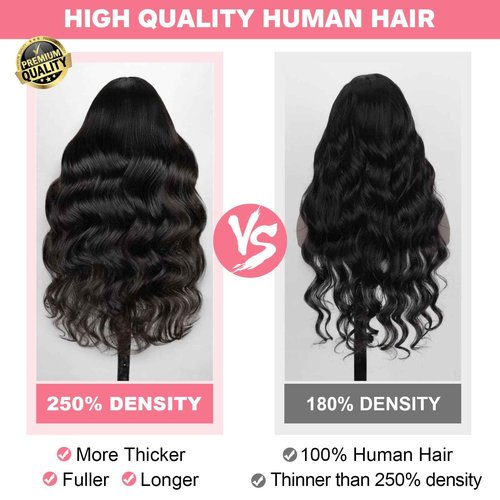 13X6 Body Wave Lace Front Wigs Human Hair 12A 250% Density Lace Frontal Wigs Human Hair Glueless Wigs Human Hair HD Lace Front Wigs Human Hair pre Plucked with Baby Hair Natural Color 24 Inch