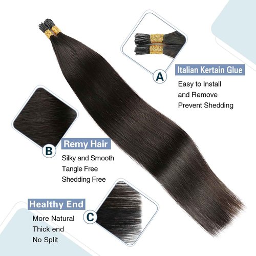 I Tip Human Hair Extensions 28 Inch #1B Natural Black - Long Straight Pre Bonded Black I Tip Hair Extensions 50g/50Strands