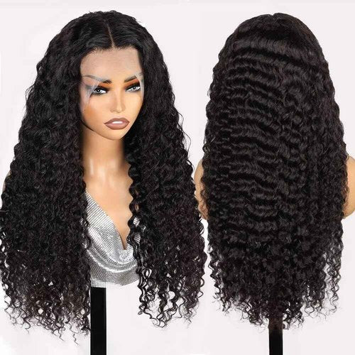 Sweetie 28 Inch Deep Wave Lace Front Wigs Human Hair 210% Density 13x4 HD Transparent Lace Frontal Wigs Deep Curly Human Hair Wig for Women 12A Deep Curly Wigs Human Hair Pre Plucked with Baby Hair
