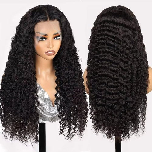 Sweetie 22 Inch Deep Wave Lace Front Wigs Human Hair 210% Density 13x4 HD Transparent Lace Frontal Wigs Deep Curly Human Hair Wig for Women 12A Deep Curly Wigs Human Hair Pre Plucked with Baby Hair