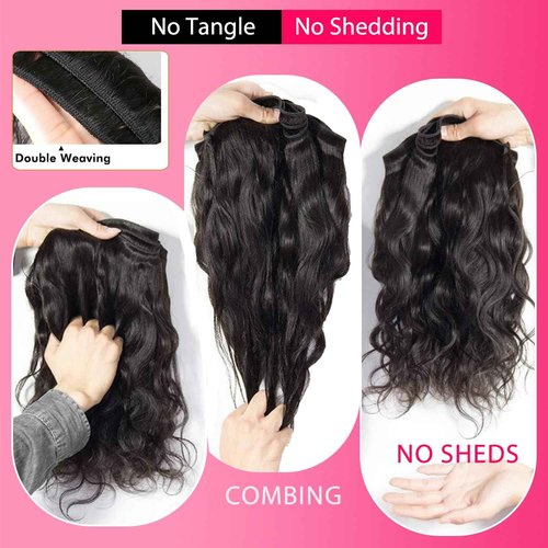 Aptatuse Body Wave Bundles Human Hair 20 22 24 Inch 12A Human Hair Bundles 100% Unprocessed Brazilian Raw Virgin Hair Extensions 3 Bundles Natural Black