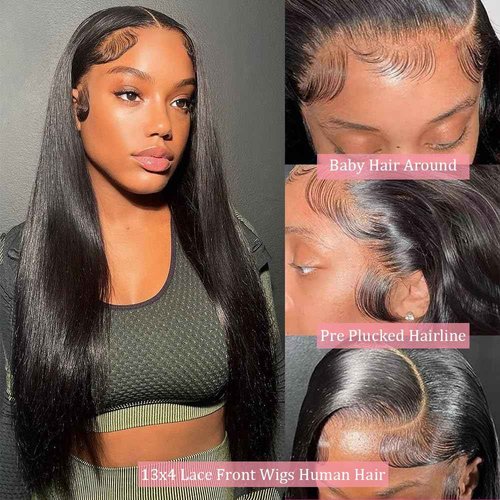 CUMASE Straight Lace Front Wigs Human Hair Pre Plucked 13x4 Lace Wig Natural Color 30 Inch