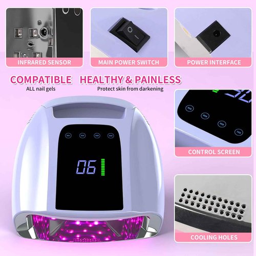 ANGNYA 96 W Rechargeable U V Lights for Nails, LED Nail Lamp with 42 Beads Nail Dryer Portable Nail Lamp Gel U V Led Nail Lamp with 4 Timer Setting Sensor and LCD Display