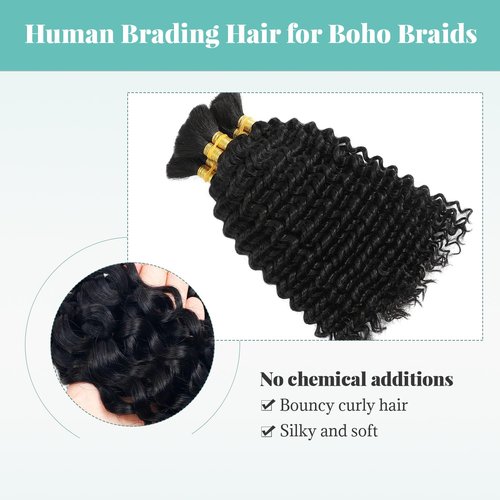 Human Braiding Hair for Crochet Boho Braids Water Wave Bulk Human Hair for Braiding Knotless 28 Inch 100G Natural Color No Weft Curly Wet and Wavy Micro Braiding Extensions