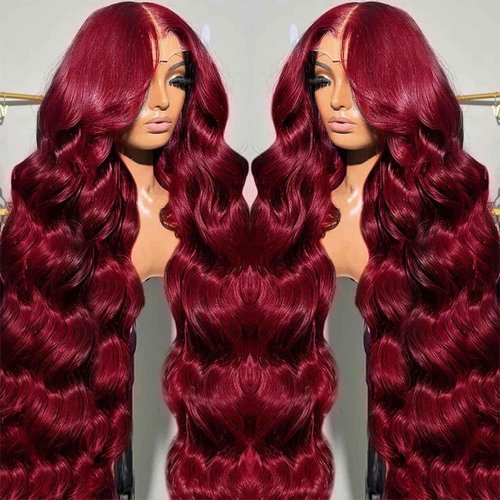 Gemlong 18 Inch 99J Burgundy Lace Front Wigs Human Hair Body Wave 13x4 HD Transparent Pre Plucked Glueless Lace Frontal Wig Human Hair 200% Density Red Wine Colored Human Hair Wigs for Women