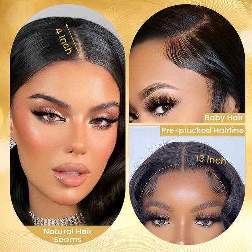 TESSHAIR 13x4 Body Wave Lace Front Wigs Human Hair Pre Plucked for Black Women, 180% Density Glueless Transparent Lace Front Wigs Human Hair Wig with Baby Hair (24 Inch)