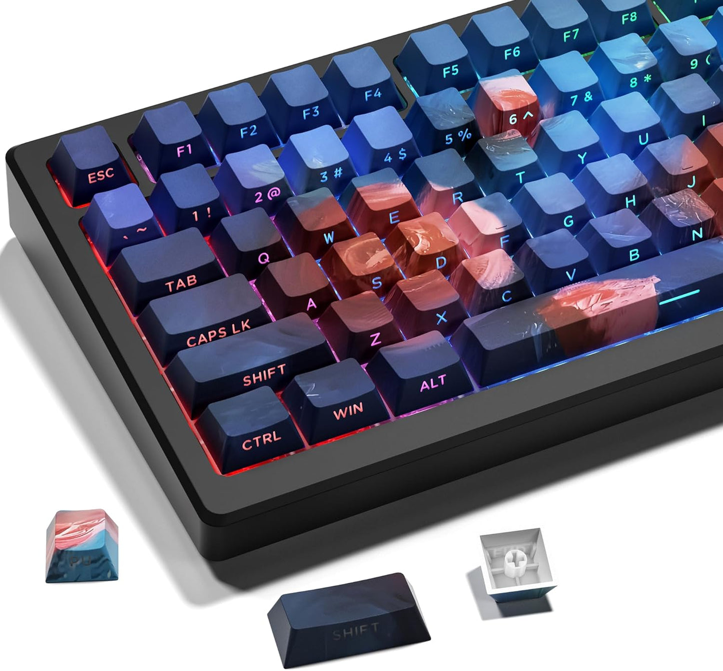XVX PBT Keycaps - Shine Through Keycaps, Side Printed Custom Keycaps 75 Percent, Rose Garden Key Cap Set Dye Sub & Double Shot, 130 Keys Cherry Profile Keyboard Keycap for Mechanical Keyboard