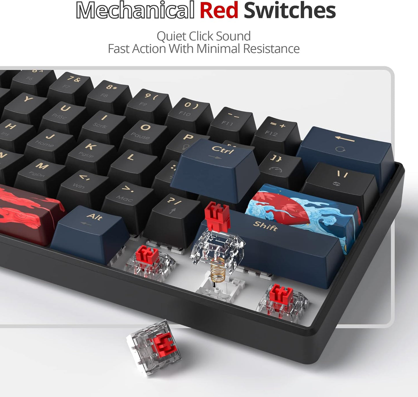 60 Percent Gaming Keyboard Mechanical with Linear Red Switch, 65% Wired Ultra-Compact Mini Keyboard Rainbow with PBT Keycaps for Ps4/Ps5/Xbox(68 MonsterB)