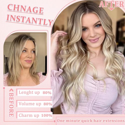 Clip in Hair Extensions Real Human Hair Clip in Extensions for Women Seamless Balayage Light Blonde to Golden Blonde Straight Remy 100% Human Clips ins Extension 8pcs Double Weft 18 inch 3.5oz/100g