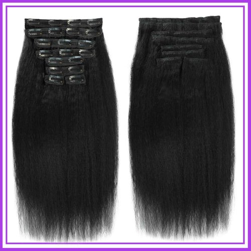 16 Inch Kinky Straight Clip ins 8Pcs 110g Clip in Hair Extensions Real Human Hair Yaki Straight Clipins for Black Women Full Head Brazilian Remy Hair Extensions Double Weft 20 Clips