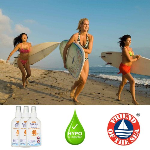 Safe Sea Jellyfish Sting-Blocking Sunscreen, SPF 40 Spray 4 Fl oz, Waterproof, Biodegradable, Coral Reef-Safe – Body and Face Sunscreen, Anti-Jellyfish and Sea-Lice sting protection (3 pack)