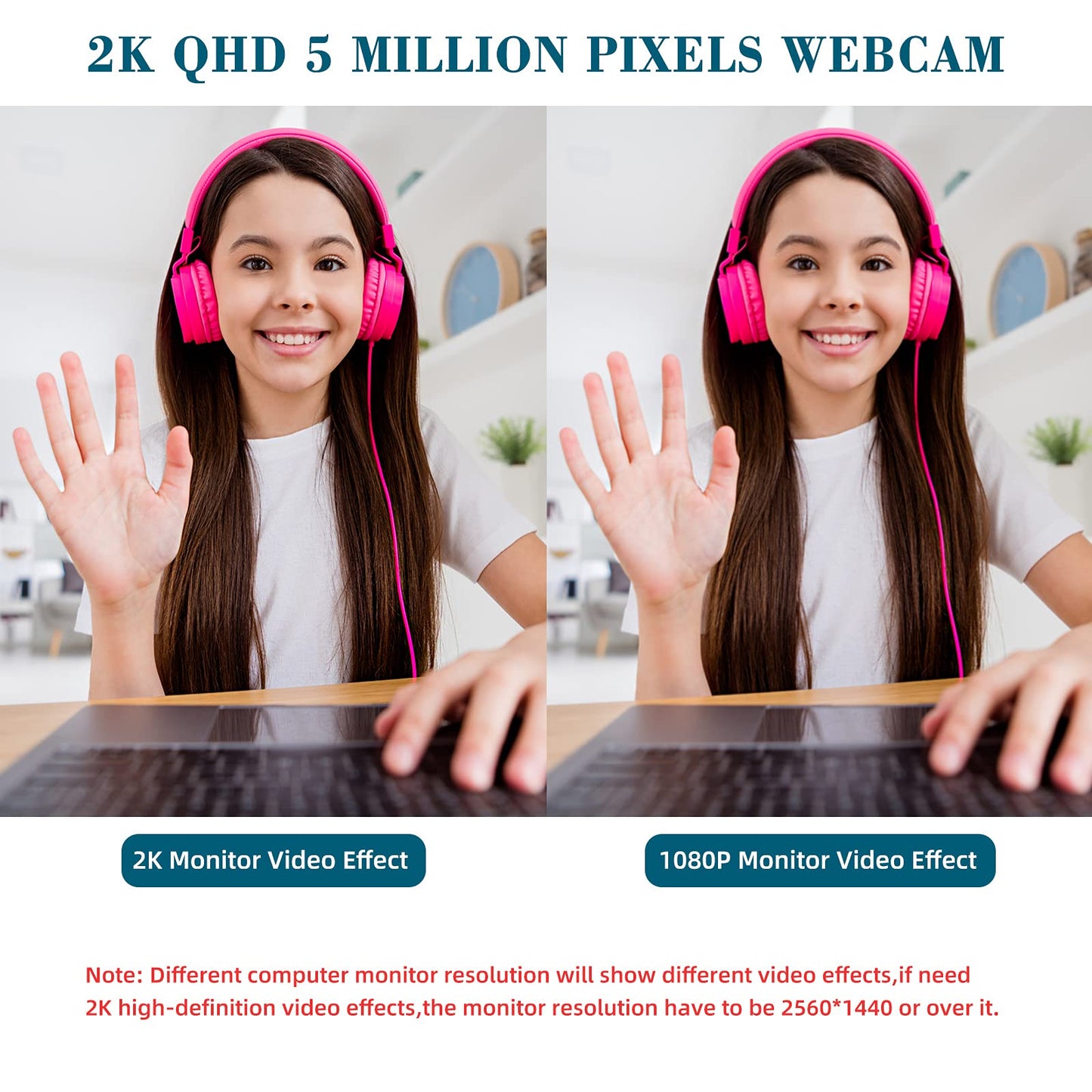 2K HD Webcam with 2 Speakers & Built-in Microphone for Computer Laptop,90 Degree View Angle Desktop USB Stream Camera with Privacy Cover for Conferencing Video Call/Network Teaching/YouTube/Skype