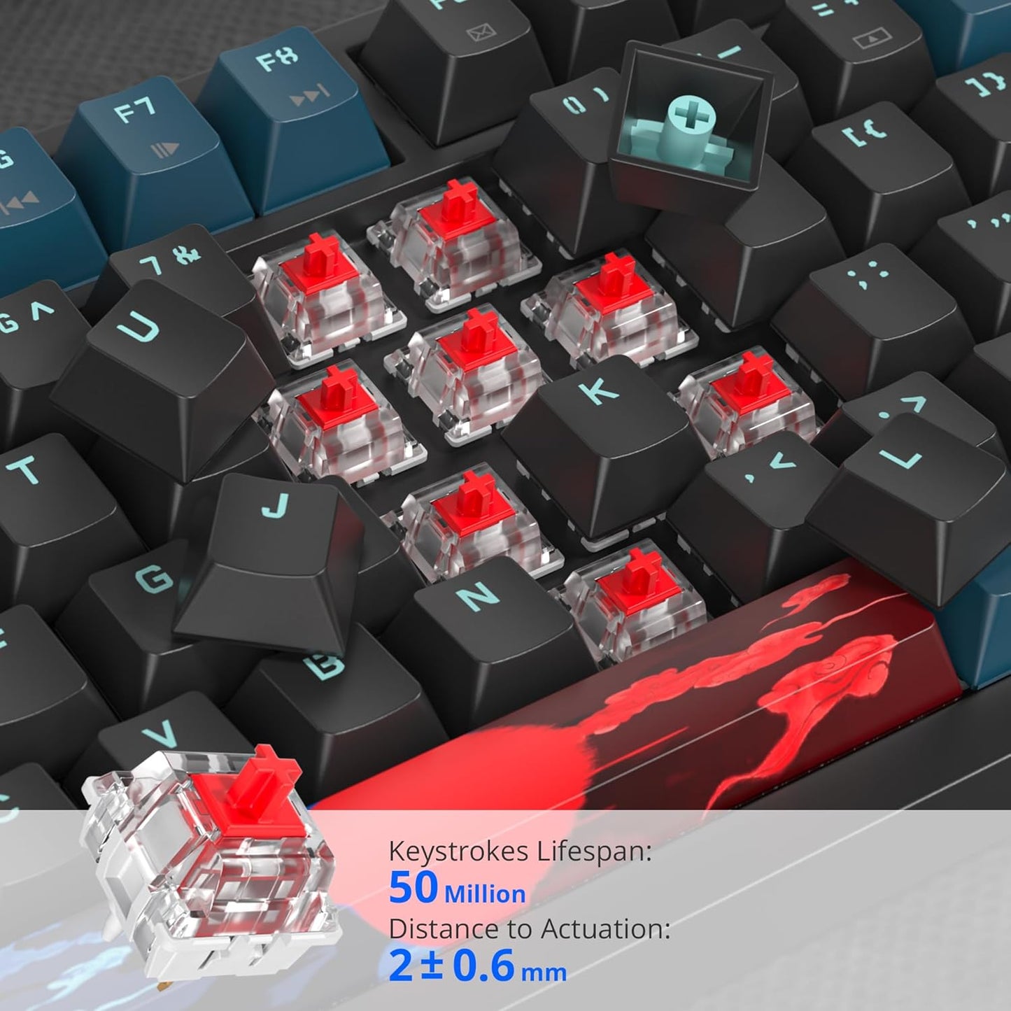 75% Mechanical Gaming Keyboard, Hot Swappable RGB Backlit Custom With Knob, Gasket Mount USB Wired, 82 Keys Blue White Linear Red Switch (82 Blue White)