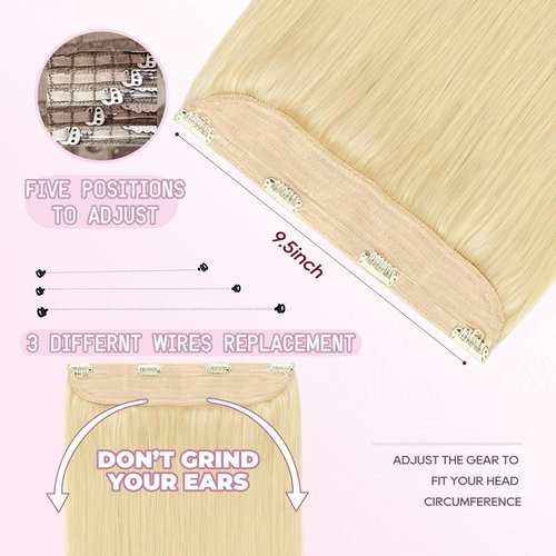 Halo Hair Extensions Real Human Hair - Light Bleach Blonde, Halo Extensions Human Hair 16inch 95g