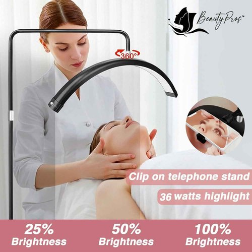 BeautyPros Lash Light - LED Half Moon Lamp - Eyelash Tech, Makeup Studio & Salon Light - Adjustable Brightness Warm to Cool (White, 26 Inch)